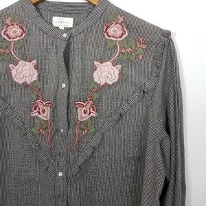 Lucky Brand Floral Embroidered Western Shirt Large